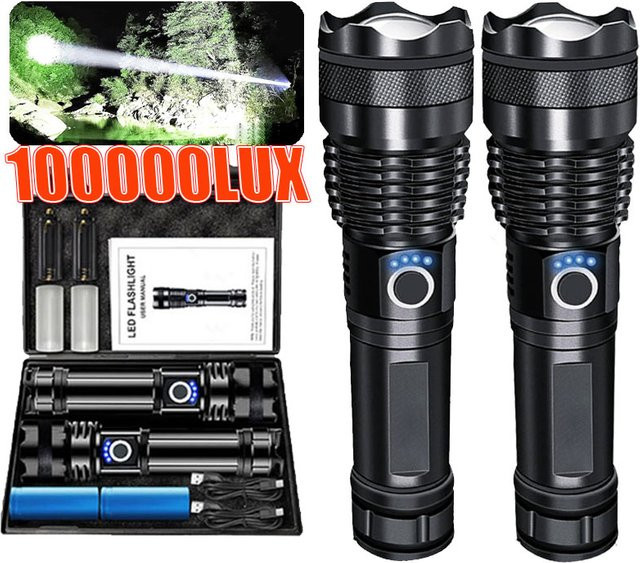 Mikenoon Hochleistungs-LED-Taschenlampe aus Aluminiumlegierung in Schwarz mit USB-Ladefunktion und zoombarem Blitzlicht - Bild 1