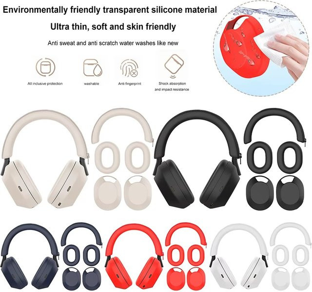 Silikon Schutzhülle Headbeam Sleeve für Sony WH-1000XM5 Kopfhörer in Schwarz - Bild 1
