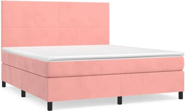 vidaXL Boxspringbett mit Matratze in Rosa, Hybrid-Design aus Samt, B/T/H: 160 x 200 x 128 cm - Bild 1