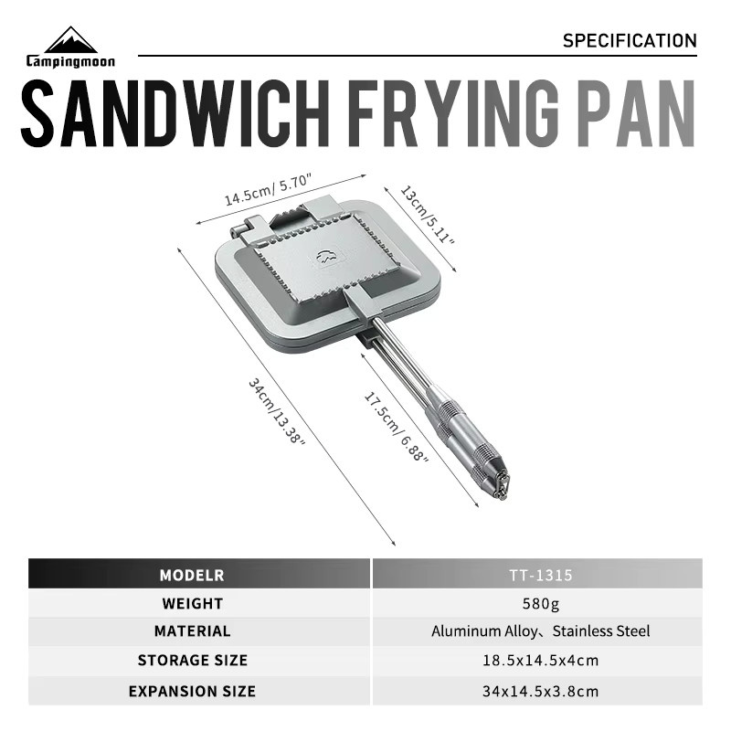 CAMPINGMOON TT-1315 Toasted Sandwich Maker Antihaft-Sandwichpresse aus Aluminium in Silber - Bild 2
