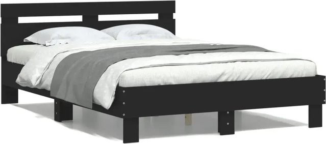 vidaXL Bettgestell mit Kopfteil in Schwarz aus Holzwerkstoff, B/T/H: 120 x 200 x 125 cm - Bild 1