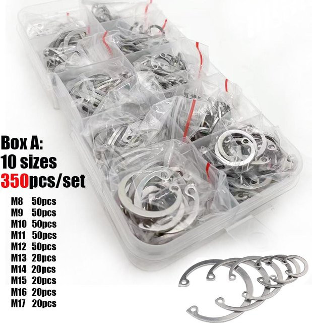 TINGGOO C-Typ Innen-Sicherungsring Set aus 304 Edelstahl in Silber, Sortiment mit M8-M24 - Bild 1