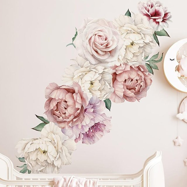 2 Stück Pfingstrosen-Wandaufkleber aus PVC für dein Schlafzimmer und Wohnzimmer als selbstklebende florale Wanddekoration - Bild 1