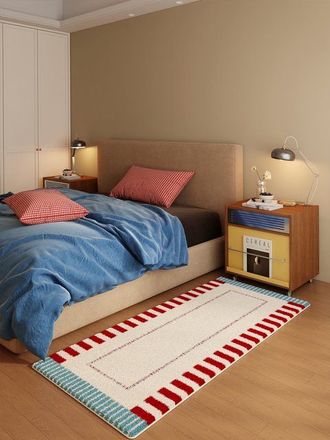VIKAMA Teppich und Nachttischdecke im chinesischen Stil, Blau, Retro-Karo-Design für dein Zuhause - Bild 1