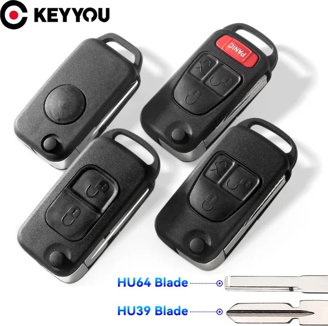 KEYYOU Klappbare Ersatz-Schlüsselhülle für Mercedes Benz W168 W124 W202 W203 A C E ML C CL S SL SEL SLK E113, Schwarz - Bild 1