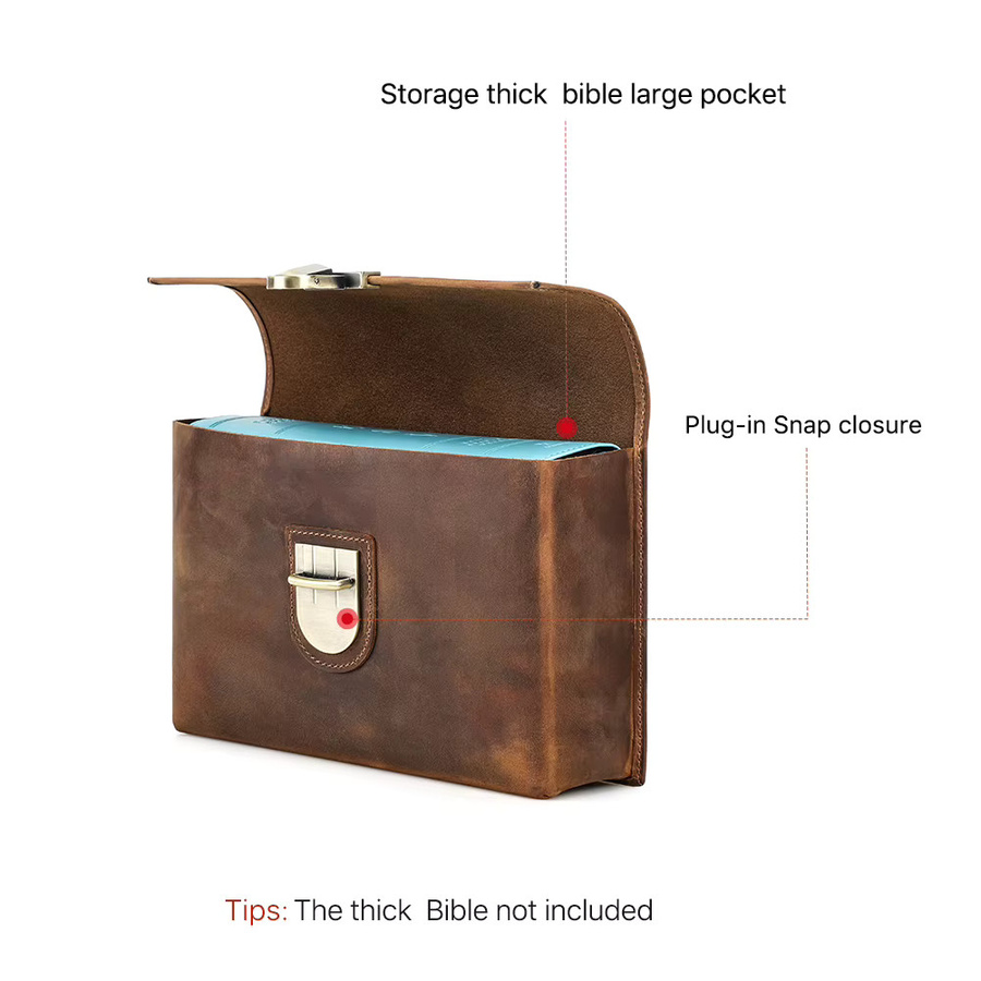 Echte Leder-Bibelhülle als tragbare Buchhülle und Kirchen-Clutch-Tasche in Braun - Bild 3