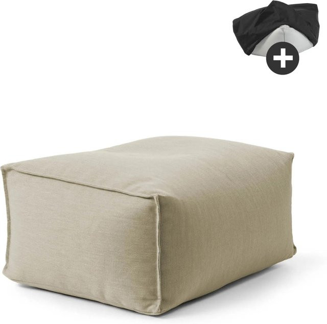 mokebo Outdoor Pouf mit Schutzhülle in Sand als Sitzhocker und Bodenkissen für Garten, Balkon und Terrasse - Bild 1