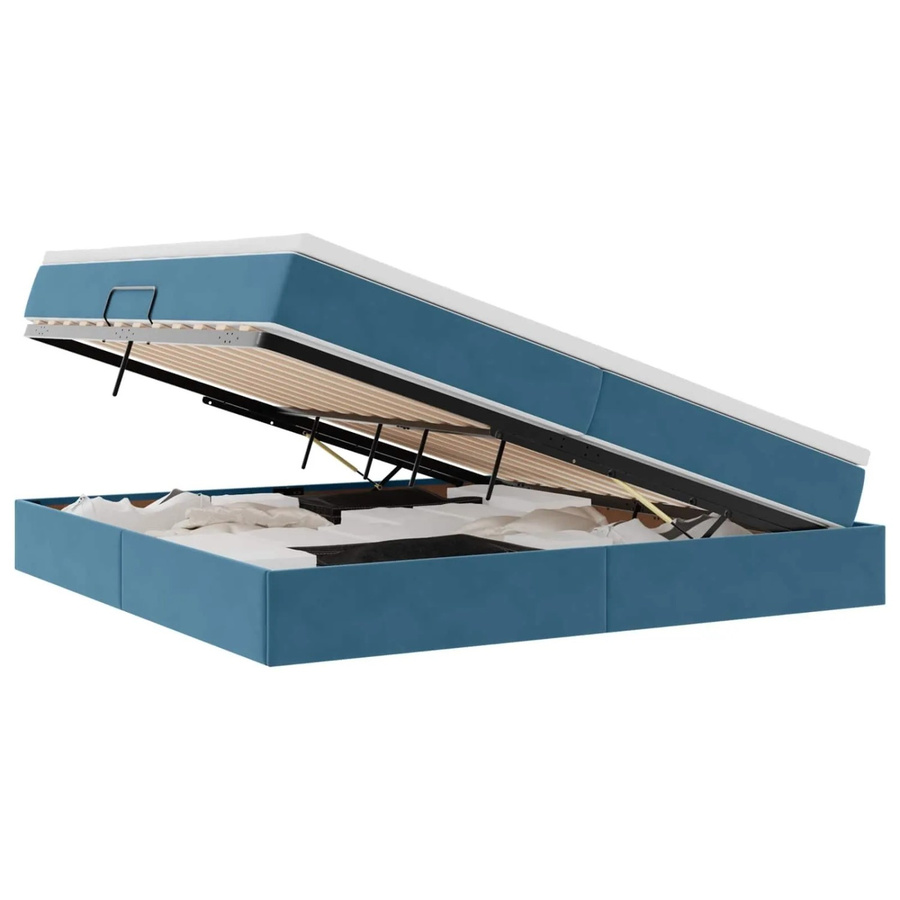 vidaXL Aufbewahrungsbett mit Matratze aus Samt und Metall in Dunkelblau B/T/H: 200 x 200 x 280 cm - Bild 2