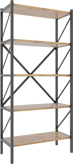 VCM Regal Insasi 5-fach im Industrial Design, Farbe Honig-Eiche/Braun, B/T/H: 66,0 x 34,0 x 160,0 cm - Bild 1