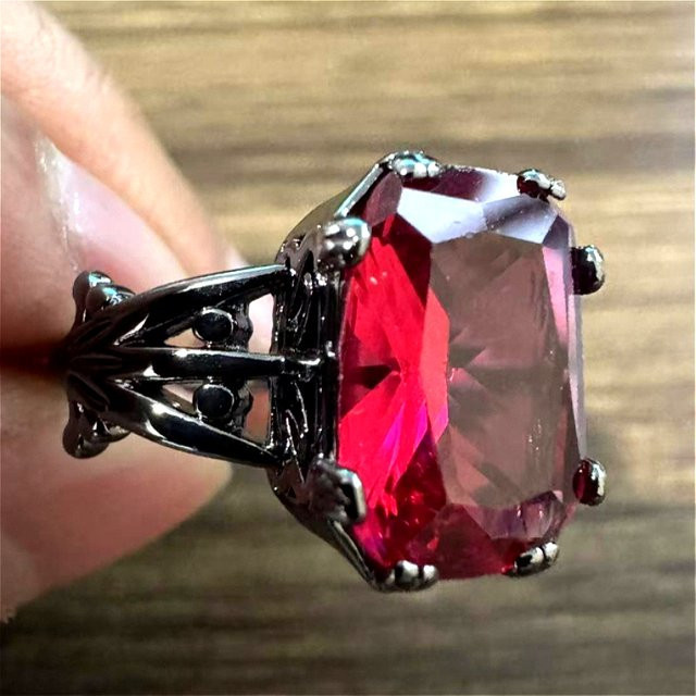 YoYo Ring, roter Zirkonia, Damen, Vintage - Bild 1