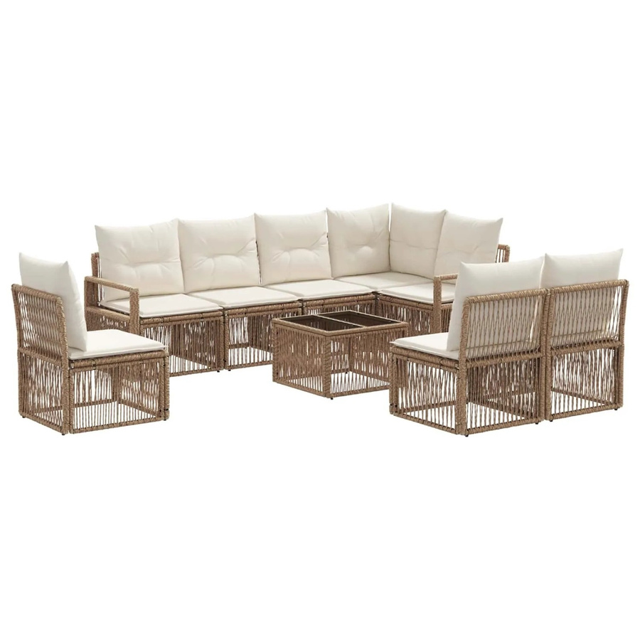 vidaXL Gartensofa-Set 9-teilig in U-Form, Beige, Poly-Rattan mit Polsterung und Stahlgestell - Bild 2