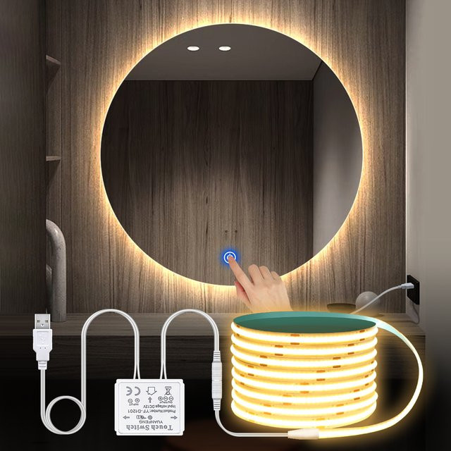 MALITAI Make-up Spiegel mit dimmbarer COB LED Hintergrundbeleuchtung, USB-Anschluss und Touch-Sensor, Weiß - Bild 1