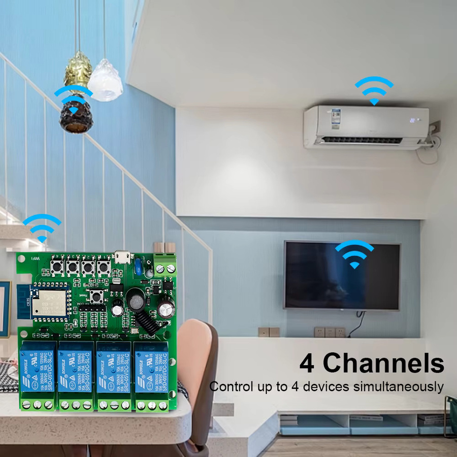 Tuya Smart Wifi Drahtloses Schalter Modul mit 1/2/4 Kanälen für Alexa DIY, RF Empfang, Selbst-Locking, 10A Relais, Farbe: Grün - Bild 2