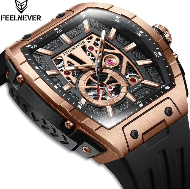LIGE Armbanduhr Automatik, Edelstahl, Schwarz, Roségold, Herren - Bild 1