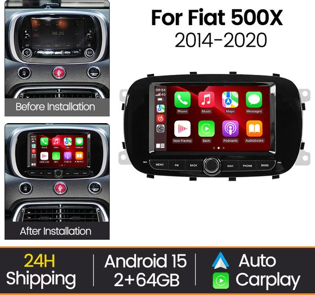 MEKEDE Autoradio mit Wireless CarPlay und Android Auto für Fiat 500X 2014-2020, Multimedia-System mit FM, Wi-Fi und Bluetooth, Schwarz - Bild 1