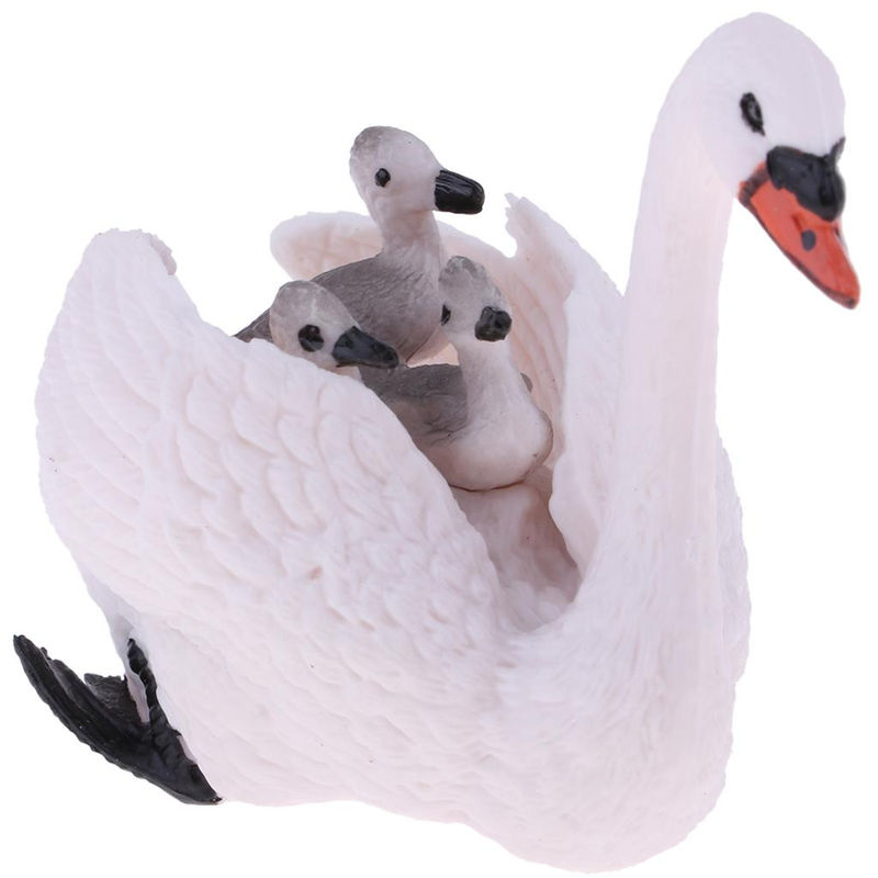 Weiße Schwanenfigur mit Schwänenküken als dekoratives Tiermodell aus Kunstharz - Bild 5