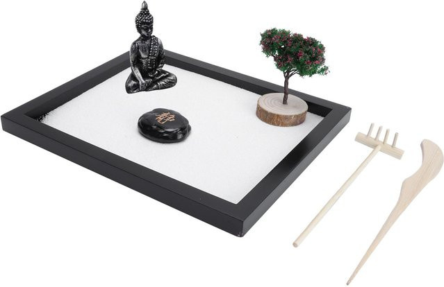 Igeteck Zen-Garten-Set für Mini-Meditation, japanisches Sandtablett in Weiß für Tischdekoration zu Hause und Büro, B/T/H: 21,5 x 17,4 x 1,5 cm - Bild 1