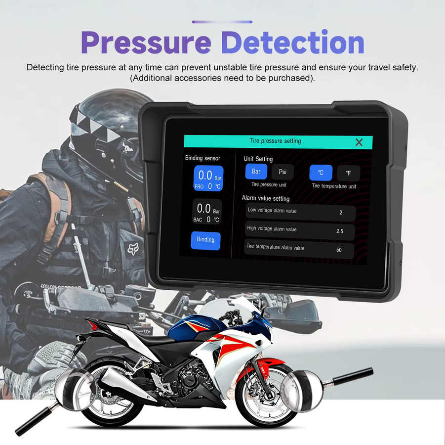 Podofo 5-Zoll Tragbarer Motorrad-Smart-Player mit Wireless CarPlay und Android Auto, IP68 Wasserdichte Digitale Motorrad-Navigation in Schwarz mit 2 Kameras und TPMS-Unterstützung - Bild 4