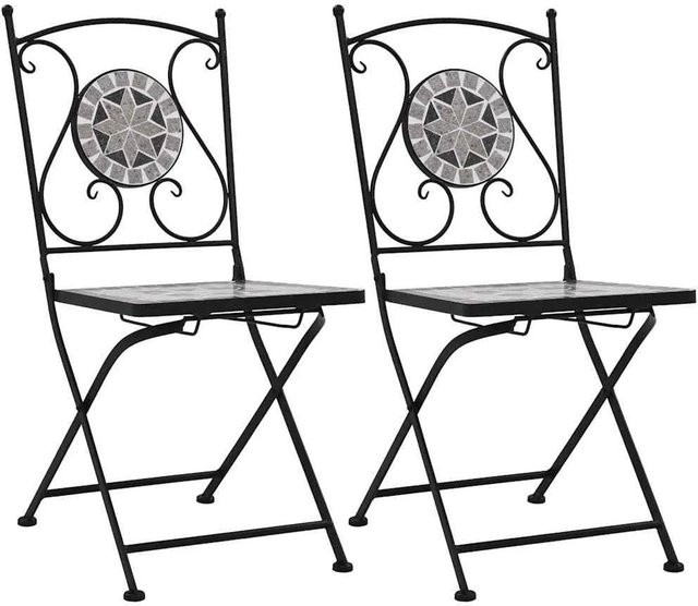 vidaXL Mosaik-Bistrostühle 2er Set Grau aus Metall und Keramik für Garten, Balkon und Terrasse - Bild 1
