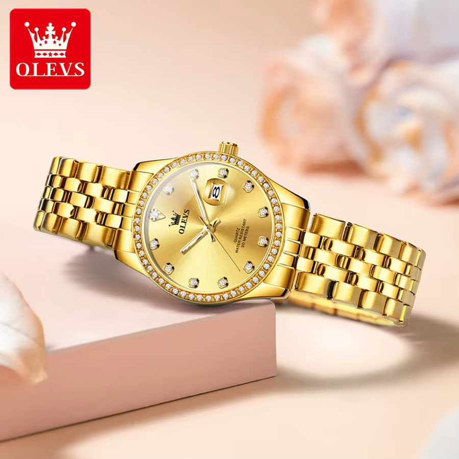 OLEVS Armbanduhr, Quarz, Edelstahl, Gold, Diamantbesetzt, Damen - Bild 2