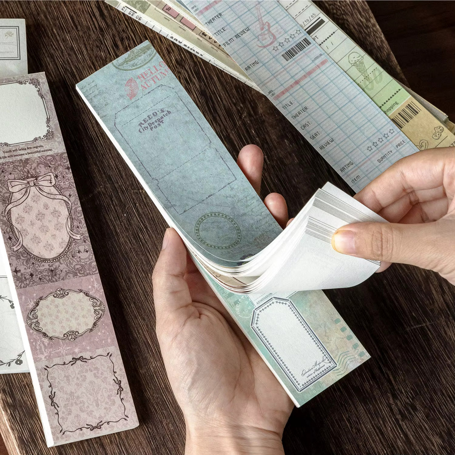 Vintage Lange Streifen-Haftnotizen in Braun und Multicolour für Journaling und Collage, Nicht-Klebendes Hintergrundpapier - Bild 3