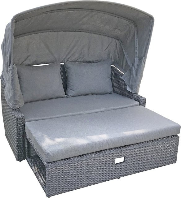 Garden Pleasure Gartensofa MONTE CARLO in Grau mit Kunststoffgeflecht, Auflagen und Sonnendach, B/H/T: 144 x 74 x 146 cm - Bild 1