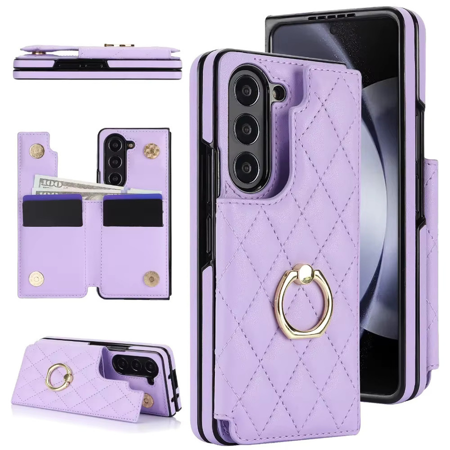 Luxuriöse Leder-Ring-Brieftasche und Handyhülle mit Kartenhalter und Ständer für Samsung Galaxy Z Fold 7, 6, 5, 4 in Schwarz - Bild 5