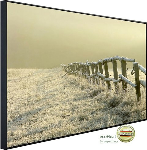 papermoon EcoHeat Infrarotheizung Zaun im nebligen Feld in Bunt mit Matt-Effekt, App-Steuerung und Überhitzungsschutz - Bild 1