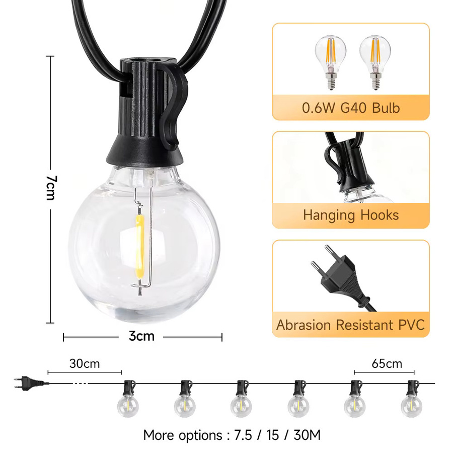 CANMEIJIA LED Lichterkette Warmweiß Transparent für Garten, Party und Camping, Wasserdicht Outdoor Dekoration - Bild 5