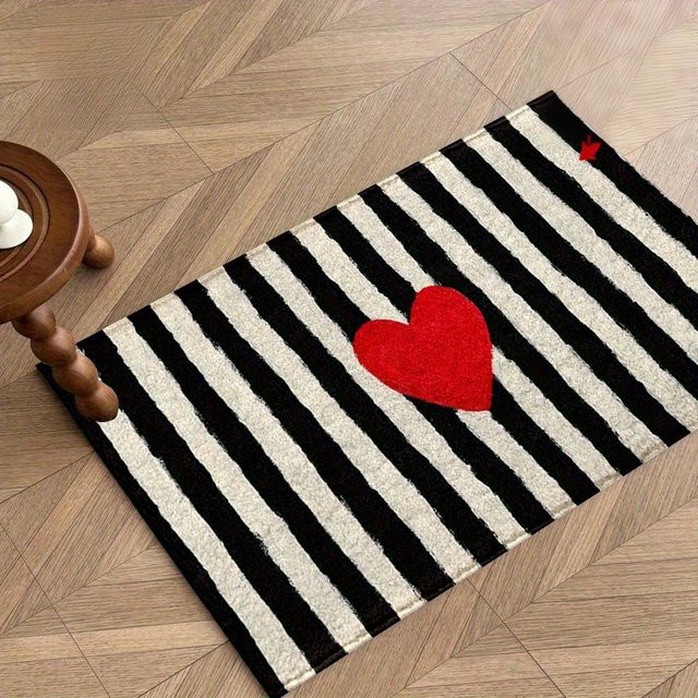 VIKAMA Anti-Rutsch-Bodenmatte mit schwarz-weißem Streifenmuster für Küche und Schlafzimmer, rechteckig, B/T: 40 x 40 cm - Bild 1