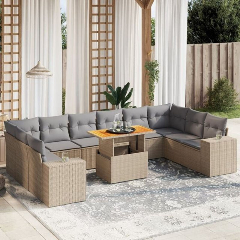 Vidaxl 11-tlg. Garten-Sofagarnitur aus Polyrattan mit Kissen in Beige - Bild 1