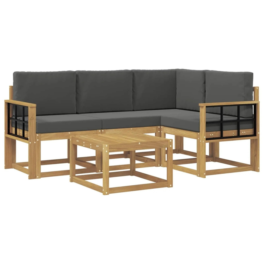 vidaXL Outdoor-Sofagarnitur in L-Form aus Akazienholz mit Kissen, 5-teilig, Anthrazit-Weiß - Bild 2