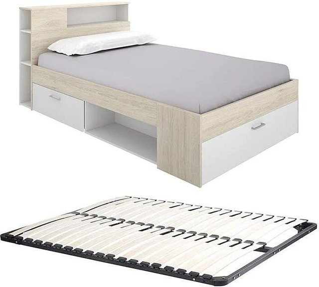 Vente-unique Bettrahmen Leandre in Weiß mit Schubladen, B/T/H: 120 x 190 x 218,5 cm - Bild 1