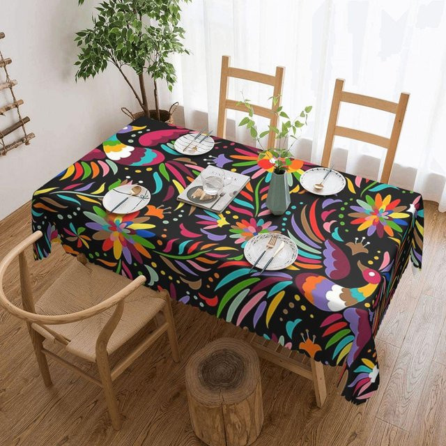JINGYUE Pet Tischdecke im mexikanischen Design, rechteckig, schwarz und mehrfarbig, wasserabweisend und waschbar, B/T: 137 x 183 cm - Bild 1