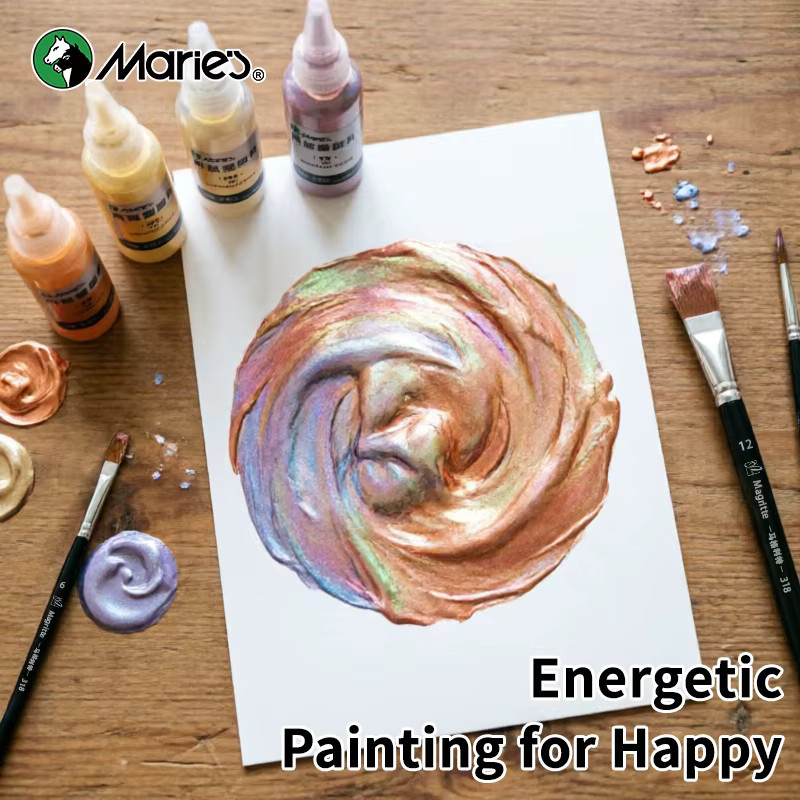 Marie 8-teiliges Perlglanz-Acrylfarben-Set in Multicolour mit 5 schillernden Metallic-Glanz-Farben und 3 Pinseln, 50 ml pro Farbe - Bild 2