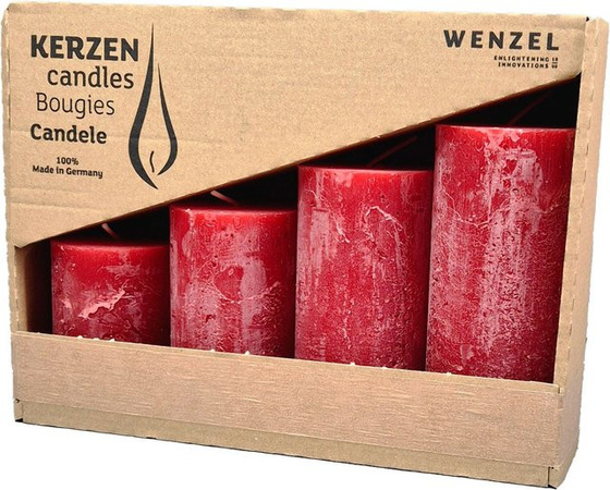 Wenzel Adventskerzen Rustic 4er-Set aus Wachs in Rubinrot mit grober Oberflächenstruktur