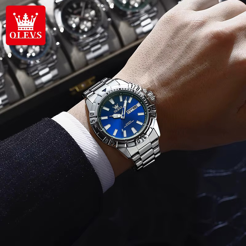 OLEVS Armbanduhr Quarz, Edelstahl, Blau, Herren - Bild 2