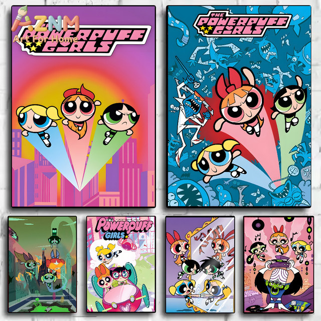 Kayou Powerpuff Girls Poster, selbstklebendes HD-Kunstposter aus Papier, wasserfeste Wanddekoration in Mehrfarben - Bild 1