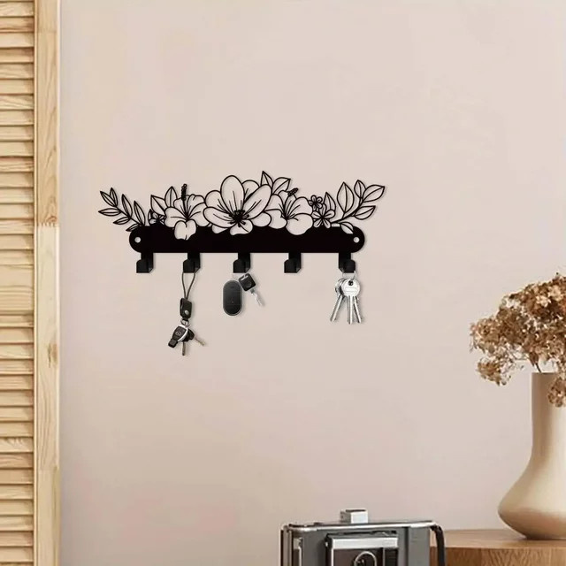 CIFBUY Böhmischer Wandschlüsselhalter aus Metall mit Blumenstrauß in Schwarz - Bild 1