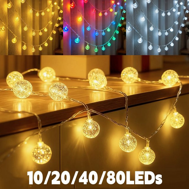 HEGEHE LED Kristallkugel Lichterkette mit warmweißem Licht, USB- und batteriebetrieben, wasserdichte Feengirlande mit transparenten Kugeln für Garten, Weihnachten und Hochzeit - Bild 1