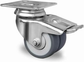 CASCOO Doppel-Lenkrolle Serie P2T2 mit Totalfeststeller und Kugellager, Durchmesser: 50 mm, verzinkter Stahl und Kunststoff, Silber/Grau - Bild 1