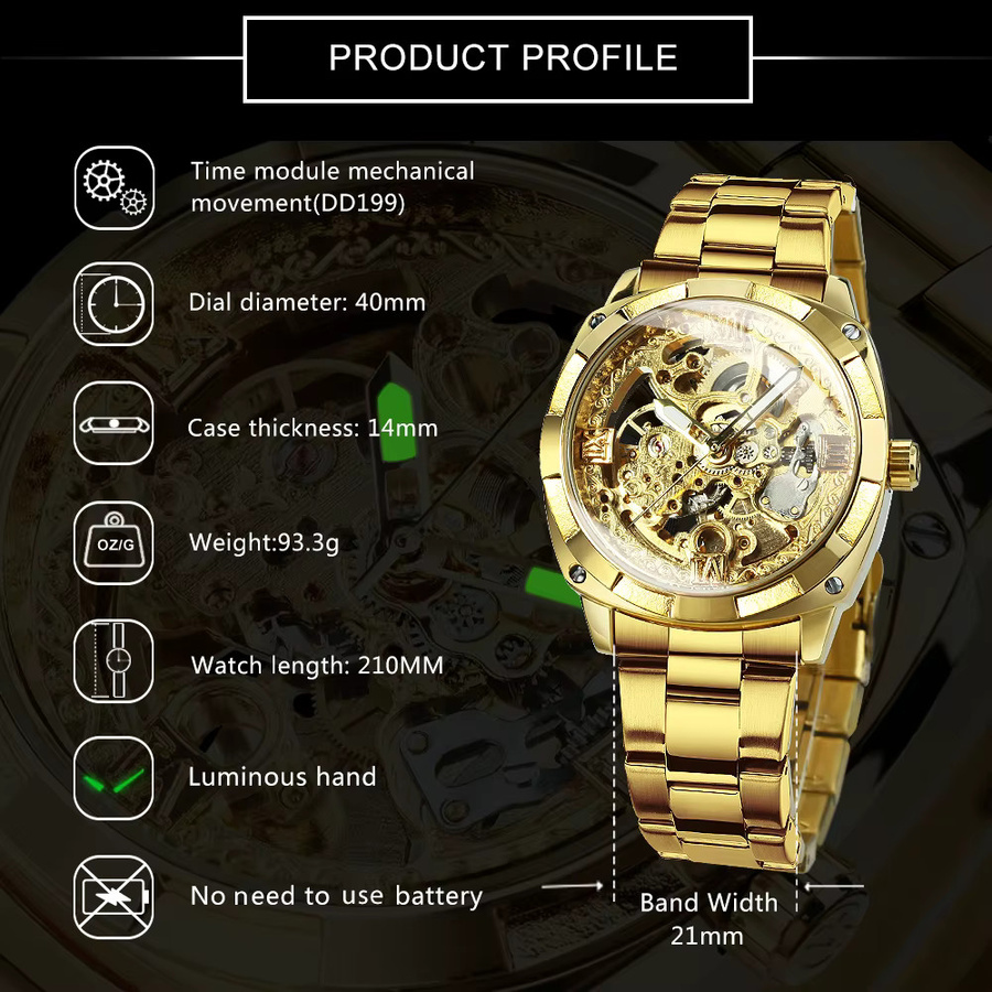 Forsining Armbanduhr, Automatik, Edelstahl, Gold, Eckig, Herren - Bild 5