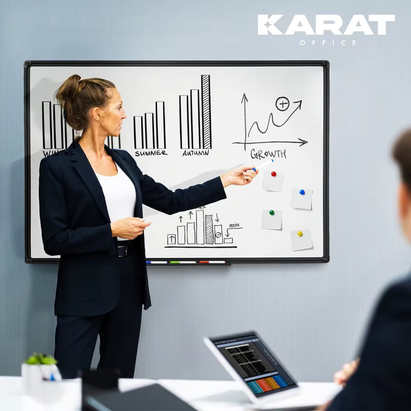 Magnetisches Whiteboard mit schwarzem Aluminiumrahmen, kratzfeste Magnettafel für Büro und Schule, Wandtafel inklusive Halterung, Weiß - Bild 4