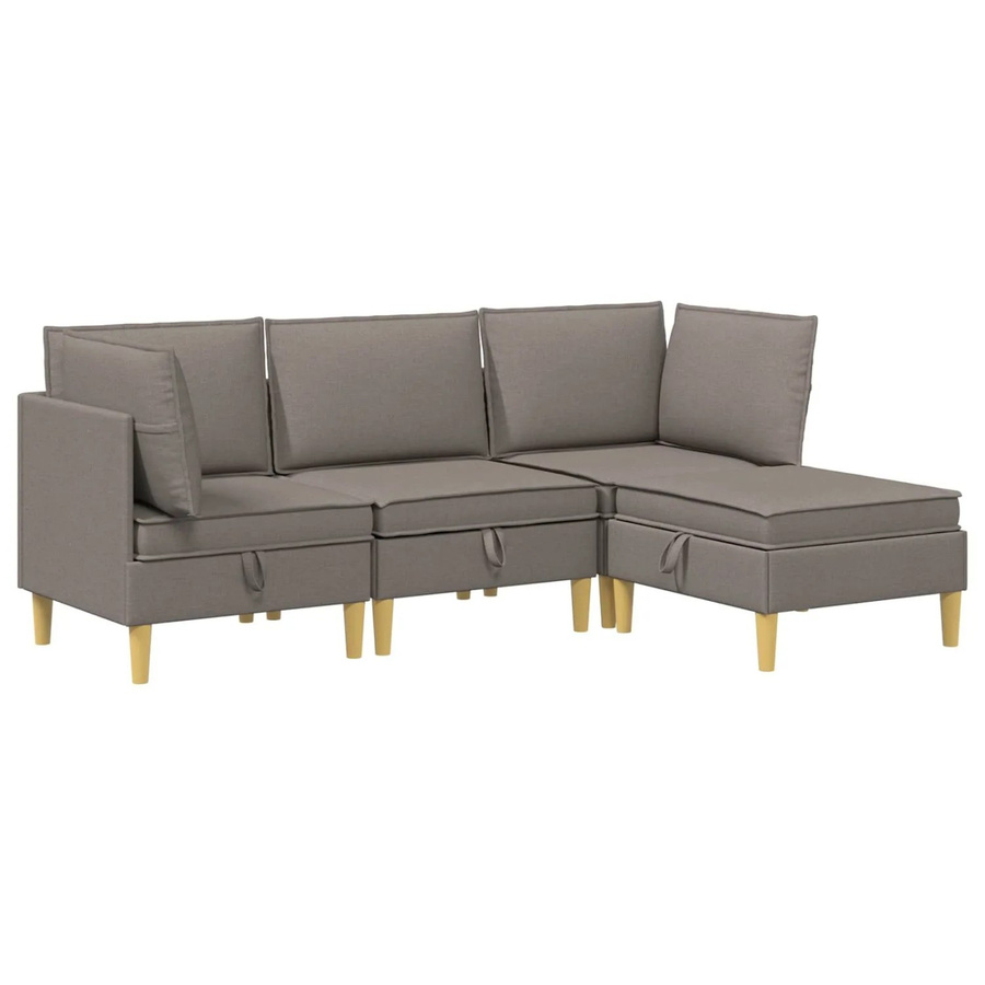 vidaXL Wohnzimmergarnitur in L-Form aus Stoff in Taupe mit Ecksofas, Mittelsofa, Fußhocker und Kissen - Bild 2
