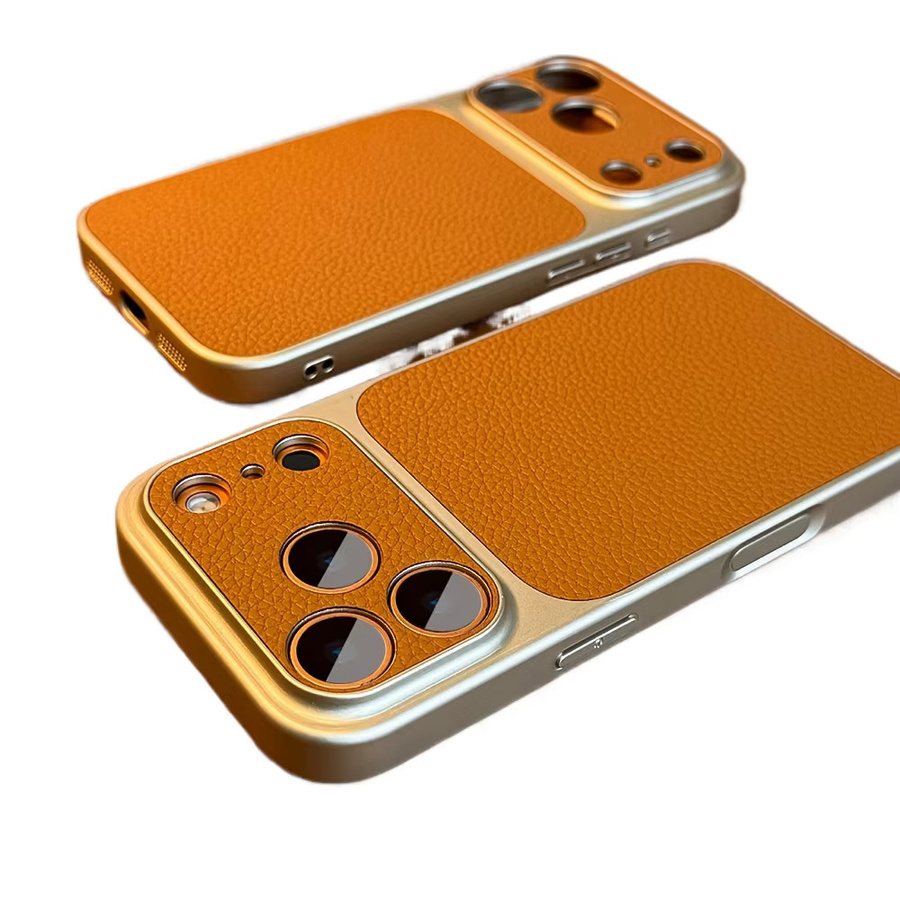 Stoßfeste Apple iPhone Schutzhülle mit luxuriöser Lychee-Textur in Khaki/Beige/Braun - Bild 2