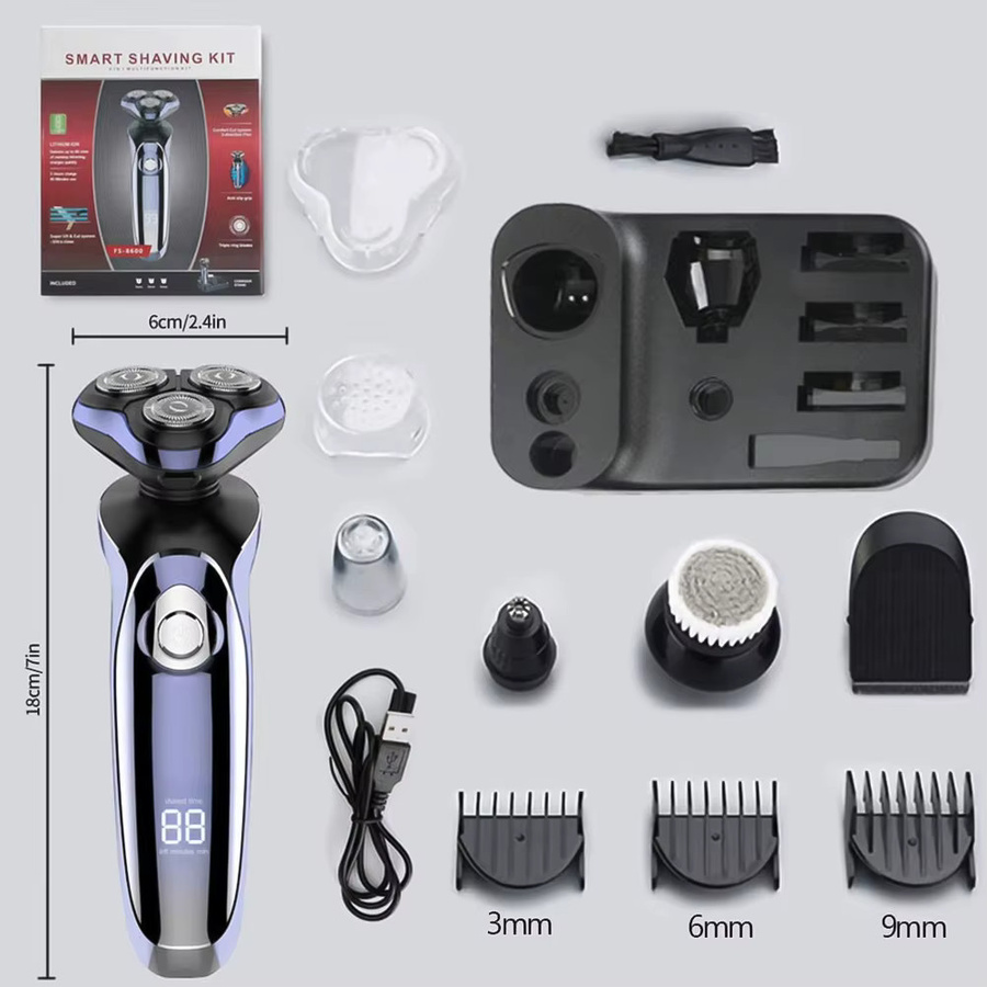 HATTEKER 5-in-1 Elektrorasierer Pflegeset für Herren, Schwarz/Blau - Bild 3