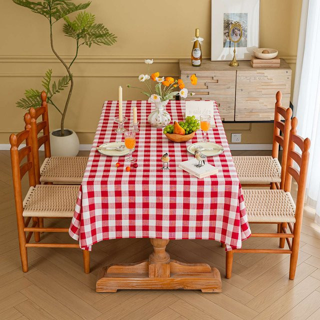 Picknickdecke aus Baumwoll-Leinen von JMG Household Supplies, Kariert, Modern, Rot, B/T: 120 x 160 cm - Bild 1