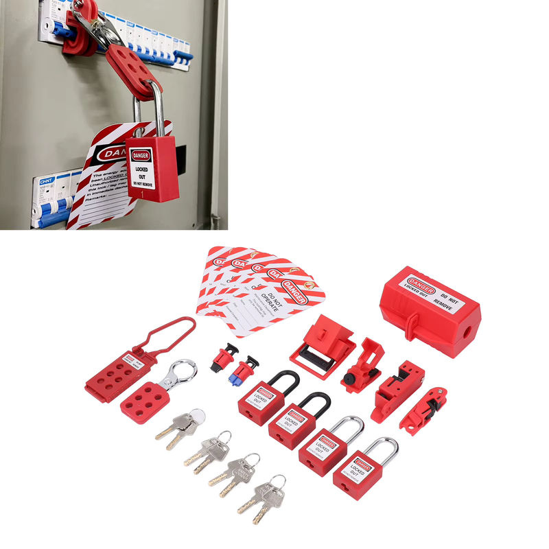 Qiilu Lockout Tagout Kit mit elektrischer Verriegelung, Sicherheits-Hasps, Plug Lockout, LOTO-Schlössern, Tags und Aufbewahrungstasche in Rot - Bild 2