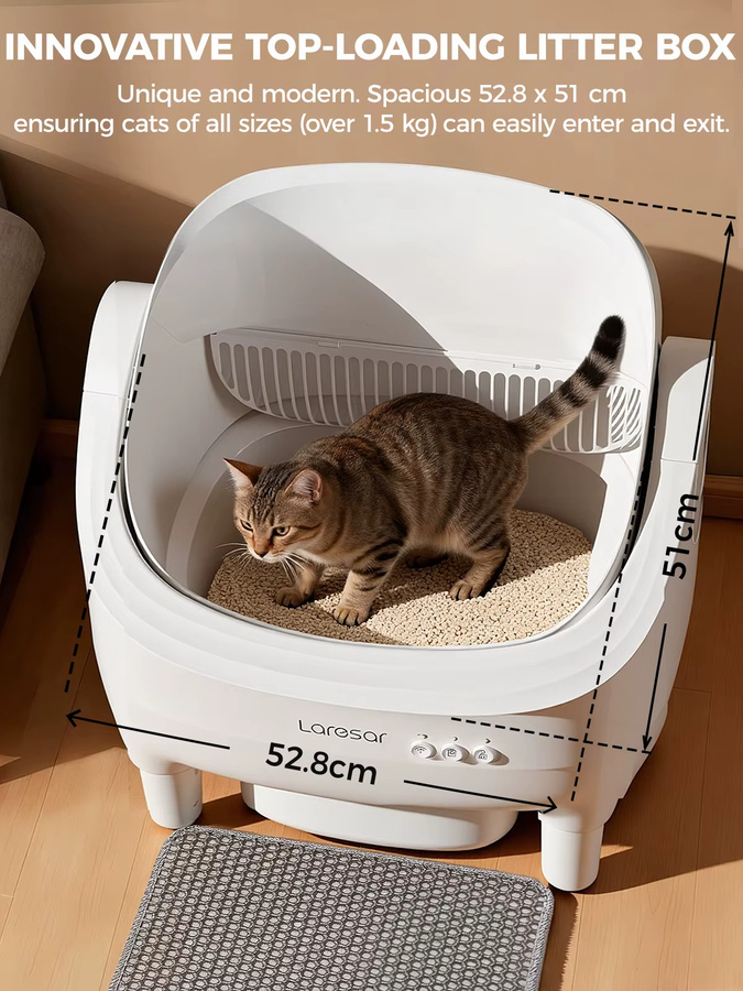 Laresar Elektrische selbstreinigende Katzentoilette mit App-Steuerung, Aromatherapie und Infrarot-Sensorschutz in Weiß - Bild 3