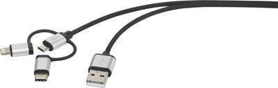 Renkforce USB-Kabel mit USB-A, USB-C, Micro-USB und Apple Lightning Steckern, 25 cm, Dunkelgrau - Bild 1